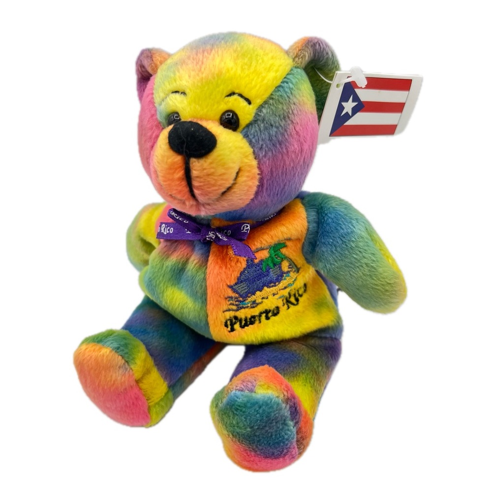Puerto Rico "Isle of Enchantment" Symbolz State Pride Bear Rainbow Tie-Dye Plush - Picture 15 of 15